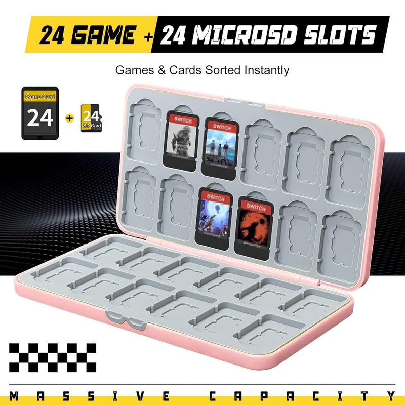 doepeBAE Switch Game Card Case Compatible with Nintendo Switch,Game Card Storage Holder,New Portable Thin Card Protection Case with 24 Game Card Slots and 24 TF Card Slots (24Z Pink) - Image 3